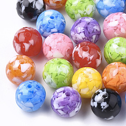 Mixed Color Resin Beads, Imitation Gemstone Chips Style, Round, Mixed Color, 18mm, Hole: 2.5mm