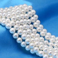 Blanco De color ab chapado perla de la cáscara del grano redondo hebras, blanco, 10 mm, agujero: 0.8~1 mm, sobre 40 unidades / cadena, 15.74 pulgada.