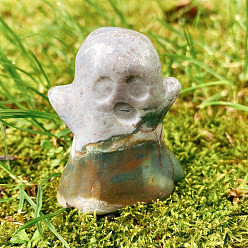 (RRHB277) Кристалл на подкладке из медово-бежевого цвета Хэллоуин из натурального индийского агата, резные фигурки исцеляющих призраков, Украшения из камня с энергией Рейки, 40x50 мм