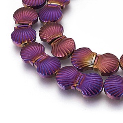 Plaqué Violet Galvaniques perles d'hématite synthétique non magnétique brins, polonais, coquille, pourpre plaqué, 10.5x10x4mm, Trou: 1mm, Environ 40 pcs/chapelet, 15.55 pouce (39.5 cm)