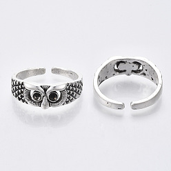 Antique Silver Tibetan Style Alloy Finger Cuff Rings, Open Rings Rhinestone Settings Components, Lead Free & Cadmium Free, Owl, Antique Silver, Size 8, 18mm, Fit For 2mm rhinestone