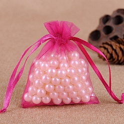 Camellia Organza Jewellery Storage Pouches, Wedding Favour Party Mesh Drawstring Gift Bags, Rectangle, Camellia, 9x7cm