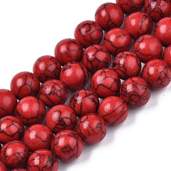 Roja Sintética de piedras preciosas de color turquesa hebras grano redondo, teñido, rojo, 9.5~10 mm, agujero: 1.4 mm, sobre 38 unidades / cadena, 14.57 pulgada ~ 14.76 pulgada (37~37.5 cm)