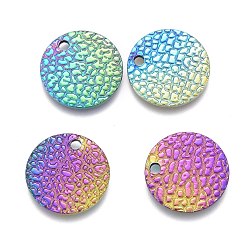 Rainbow Color Ion Plating(IP) 304 Stainless Steel Charms, Textured, Laser Cut, Flat Round, Rainbow Color, 12x1mm, Hole: 1mm