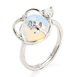 Опал Регулируемое кольцо с опалитом и цветком, платиновое латунное кольцо с хрустальными стразами, внутренний диаметр: 18 мм