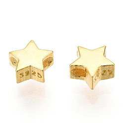 Real 18K Gold Plated 925 Sterling Silver Beads, Star, Nickel Free, with S925 Stamp, Real 18K Gold Plated, 4x4.2x2.2mm, Hole: 0.8mm