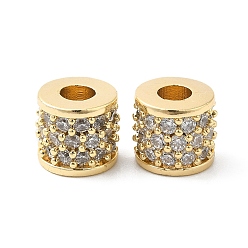 Real 18K Gold Plated Brass Micro Pave Clear Cubic Zirconia Beads, Column, Real 18K Gold Plated, 8x7mm, Hole: 3.5mm