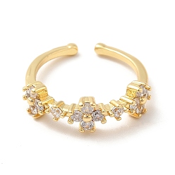 Настоящее золото 18K Открытое кольцо-манжета с цветком из прозрачного циркония, украшения из латуни для женщин, без кадмия, без никеля и без свинца, реальный 18 k позолоченный, размер США 5 1/4 (15.9 мм)