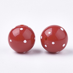 Red Acrylic Beads, Round with Spot, Red, 16x15mm, Hole: 2.5mm