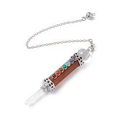 Carnelian Natural Carnelian Dowsing Pendulums, Bullet Charm, with Brass Chain & Lobster Claw Clasps, Natural Quartz Crystal Tip, Gemstone & Glass Cabochons, 272mm, Hole: 2mm