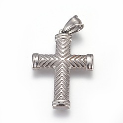 Stainless Steel Color 304 Stainless Steel Pendants, Cross, Stainless Steel Color, 40.5x28x4mm, Hole: 5x7mm