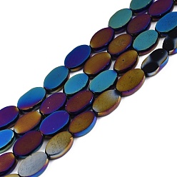 Rainbow Plated Glass Beads Strands, Oval, Rainbow Plated, 10x6x3mm, Hole: 1mm, about 54~60Pcs/strand, 20.47~23.62''(52~60cm)