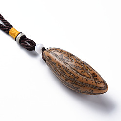Coconut Brown Boxwood Pendant Decorations, with Natural Bodhi Beads, Oval, Coconut Brown, 230~245mm, Hole: 110mm, Bodhi: 66~70x27mm