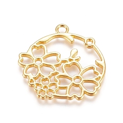 Golden Zinc Alloy Open Back Bezel Pendants, For DIY UV Resin, Epoxy Resin, Pressed Flower Jewelry, Flower, Golden, 30.5x31x1.5mm, Hole: 2.8mm