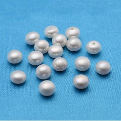 White Grade AA Natural Cultured Freshwater Pearl Beads, Half Drilled Hole, Half Round, White, 8~8.5x4~7mm, Hole: 1mm