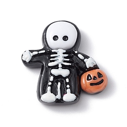 Skeleton Cabujones de resina opaca con tema de halloween, negro, patrón de esqueleto, 27x26x7 mm