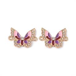 Dark Red Alloy Enamel Connector Charms, Butterfly Links with Crystal Rhinestone, Light Gold, Cadmium Free & Nickel Free & Lead Free, Dark Red, 16x22x2mm, Hole: 1.6mm
