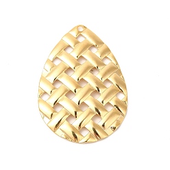 Real 18K Gold Plated Ion Plating(IP) 304 Stainless Steel Pendants, Braided Texture Teardrop Charms, Real 18K Gold Plated, 41.5x29.5x2.5mm, Hole: 1.8mm