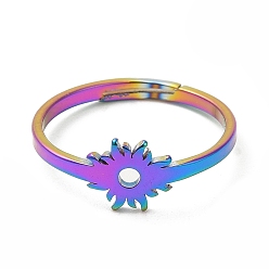 Rainbow Color Ионное покрытие (ip) 304 регулируемое кольцо в виде цветка из нержавеющей стали для женщин, Радуга цветов, внутренний диаметр: 15.5 мм
