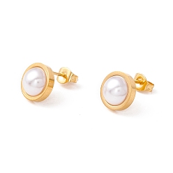 Golden 6 Pair Shell Pearl Half Round Stud Earrings, 304 Stainless Steel Post Earrings for Women, White, Golden, 10mm, Pin: 1mm