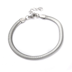 Stainless Steel Color 304 Stainless Steel Flat Snake Chain Bracelets, with Lobster Claw Clasps, Stainless Steel Color, 8 inch(20.2cm)