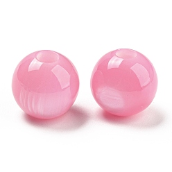 Rose Nacré Résine opaque imitation yeux de chat perles européennes, Perles avec un grand trou   , ronde, perle rose, 16x15mm, Trou: 5mm