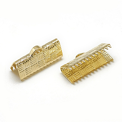 Real 18K Gold Plated Brass Ribbon Crimp Ends, Rectangle, Real 18K Gold Plated, 8x16mm, Hole: 1x3mm