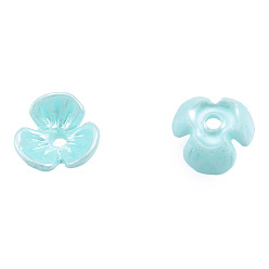 Turquoise Resin Imitation Pearl Bead Caps, 3-Petal, Flower, Turquoise, 6x6x3mm, Hole: 1mm