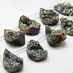 Rainbow Plated Electroplated Natural Druzy Agate Beads Strands, Top Drilled Beads, Teardrop, Dyed, Rainbow Plated, 36~42x23~29x12~32mm, Hole: 1.5mm, about 5pcs/strand, 8.26 inch~9.44 inch(21~24cm)