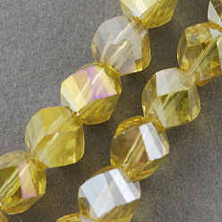 Gold Electroplate Glass Beads Strands, AB Color Plated, Faceted, Twist, Gold, 4x4x4mm, Hole: 1mm