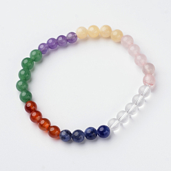 Mixed Stone Mixed Stone Round Bead Stretch Bracelets, 2-1/8 inch(54.5mm), Bead: 6mm