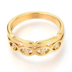 Golden 304 Stainless Steel Finger Rings, with Crystal Rhinestone, Eye, Golden, US Size 7, Inner Diameter: 17mm