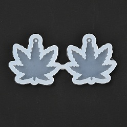 White DIY Pendant Silicone Molds, Resin Casting Molds, Clay Craft Mold Tools, Leaf, White, 41x86x4mm, Hole: 1.5mm, Inner Diameter: 35x34mm