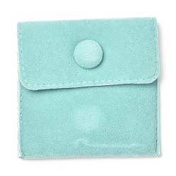 Turquoise Sacs à bijoux carrés en velours, avec bouton pression, turquoise, 6.7~7.3x6.7~7.3x0.95 cm