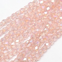 Pink Electroplate Glass Beads Strands, Half Plated, Faceted, Cube, Pink, 4x4x4mm, Hole: 1mm, about 100pcs/strand, 15.7 inch