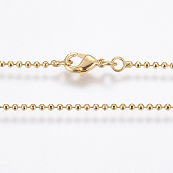 Oro Collares de cadena de latón chapados en estantes ecológicos, cadena de bolas, larga duración plateado, sin plomo y el níquel, dorado, 23.6 pulgada (60 cm), 1.5 mm