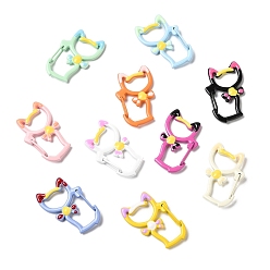 Mixed Color Spray Painted Alloy Spring Gate Ring, Cat Shape, Mixed Color, 35x23x6mm, Inner Diameter: 18x12mm