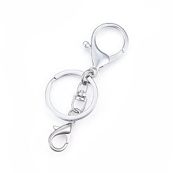 Platinum Alloy Keychain Clasp Findings, with Lobster Claw Clasps and Rings, Platinum, 84mm