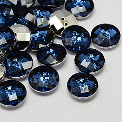 Marine Blue Taiwan Acrylic Rhinestone Buttons, Faceted, 2-Hole, Disc, Marine Blue, 10x4mm, Hole: 1mm