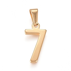 Number 304 Stainless Steel Pendants, Number, Golden, Num.7, 21x10.5x1.5mm, Hole: 6.5x3mm