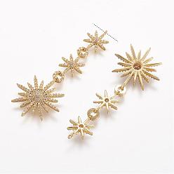 Golden Brass Micro Pave Cubic Zirconia Pendants, Star, Big Pendants, Golden, 57x21x3.8mm