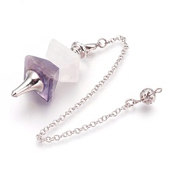 Amethyst Natural Amethyst Dowsing Pendulums, with Platinum Tone Brass Findings, Trapezoid, 235mm, Hole: 2mm