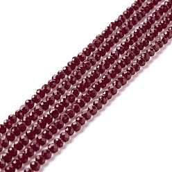 Dark Red Transparent Glass Beads Strands, Faceted, Round, Dark Red, 3mm, Hole: 0.8mm, about 127~139pcs/strand, 14.09~14.53 inch(35.8~36.9cm)