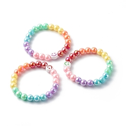 Mixed Color Opaque Acrylic Beads Stretch Bracelet Sets for Kids, Smile, Mixed Color, Inner Diameter: 1-7/8 inch(4.8cm)