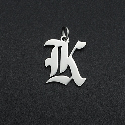 Letter K Pendentifs en acier inoxydable, avec anneau de saut, vieux anglais, lettre, Coupe au laser, couleur inox, letter.k, 304mm, Trou: 16x14x1mm