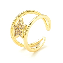 Real 18K Gold Plated Clear Cubic Zirconia Star Open Cuff Ring for Women, Cadmium Free & Lead Free, Real 18K Gold Plated, US Size 6(16.5mm)