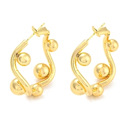 Real 18K Gold Plated Rack Plating Brass Stud Earrings, Long-Lasting Plated, Lead Free & Cadmium Free, Real 18K Gold Plated, 32x32.5x10.5mm