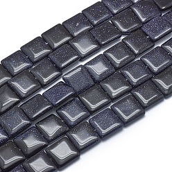 Blue Goldstone Synthetic Blue Goldstone Beads Strands, Square, 14x14x4.5mm, Hole: 1mm, about 28pcs/strand, 15.3 inch(39cm)