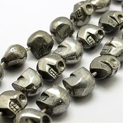 Plata Plateada Hebras de perlas de pirita naturales galvanizadas, cráneo, teñido, Plata Plateada, 16x14x16 mm, agujero: 1.5 mm, sobre 8 unidades / cadena, 7.08 pulgada (18 cm)