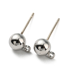 Platinum Brass Stud Earring Findings, with 925 Silver Pin, Long-Lasting Plated, Cadmium Free & Lead Free, Platinum, 7x5mm, Hole: 1.2mm, Pin: 0.6mm